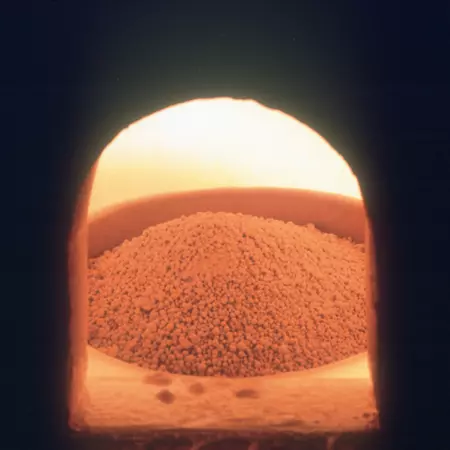 All ingredients are thoroughly mixed together before being charged in a clay pot in the hot furnace and left to melt for at least 8 hours.