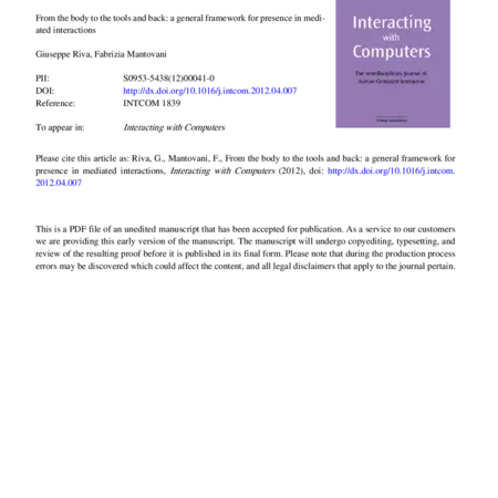 Riva (2012) From the body to the tools (proof)