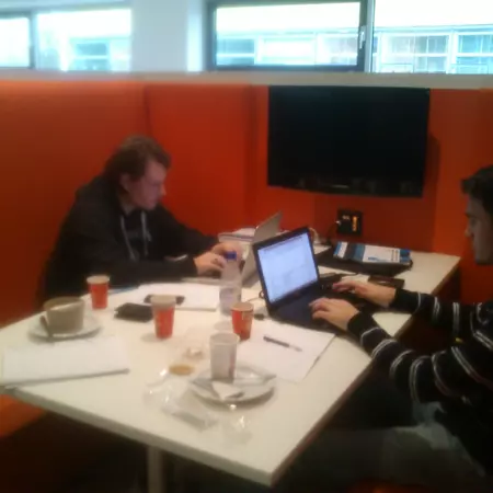 Students working in a commun area