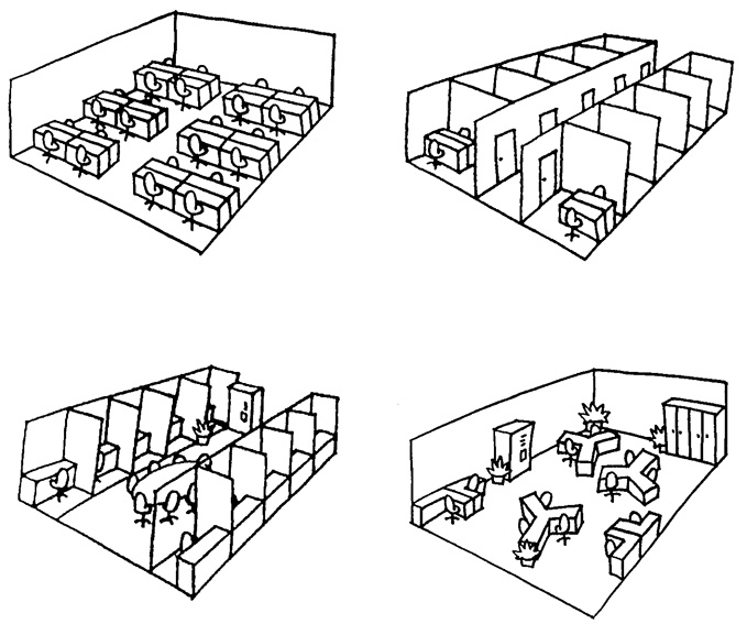 Fig. 17 Varieties of office types in Europe, which all arguably support the presence-in-person paradigm.