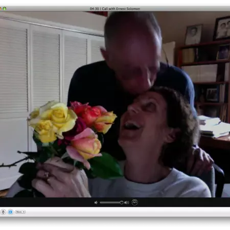 Dad comes in with roses for my mom from the garden. It's a surprise that happens every single day.