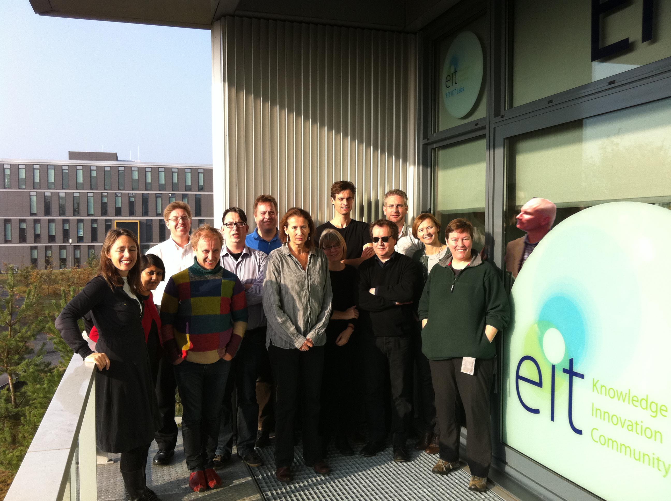 The workshop participants on the sunny terrace of the Eindhoven co-location centre