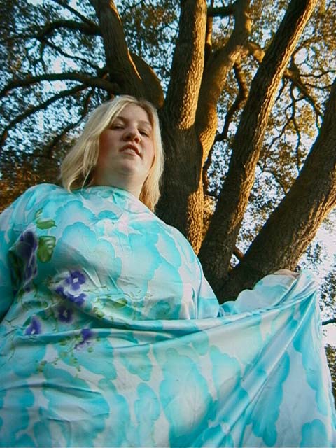 Happy Funeral! Cousin Rebecca in Gram's silk cloud mumu.