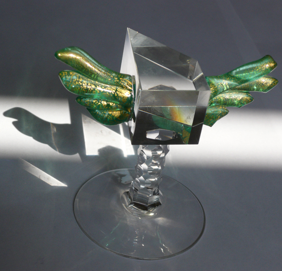 Winged sculpture by Anna Carlgren (the prism allows you see around the corner, a principle used in binoculars to bring the image from the view pieces to the eye)