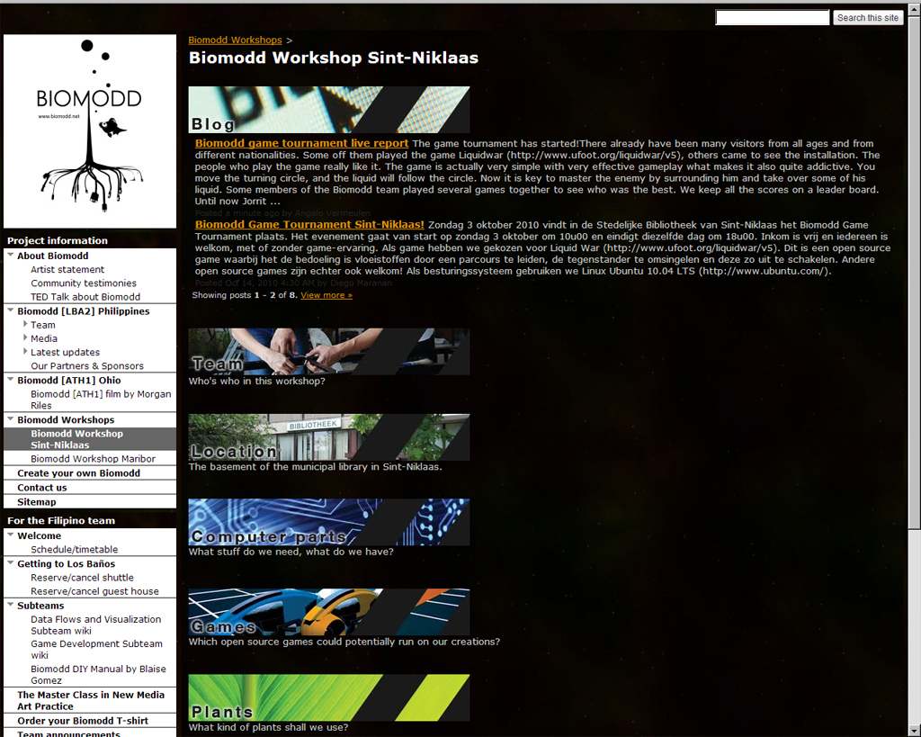 Biomodd community website www.biomodd.net. Section dedicated to the Biomodd Workshop Sint-Niklaas, set up and maintained by workshop participants.