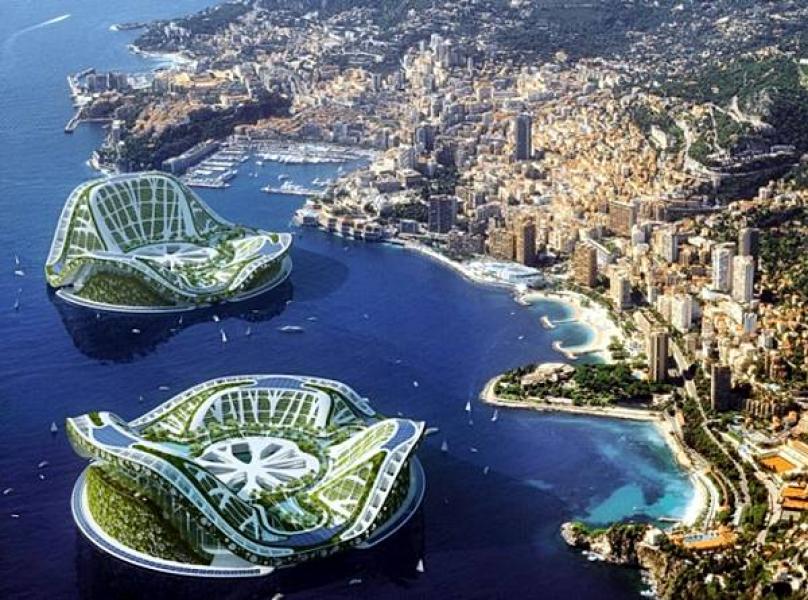 Water city in Dubai, "lilypad floating city"